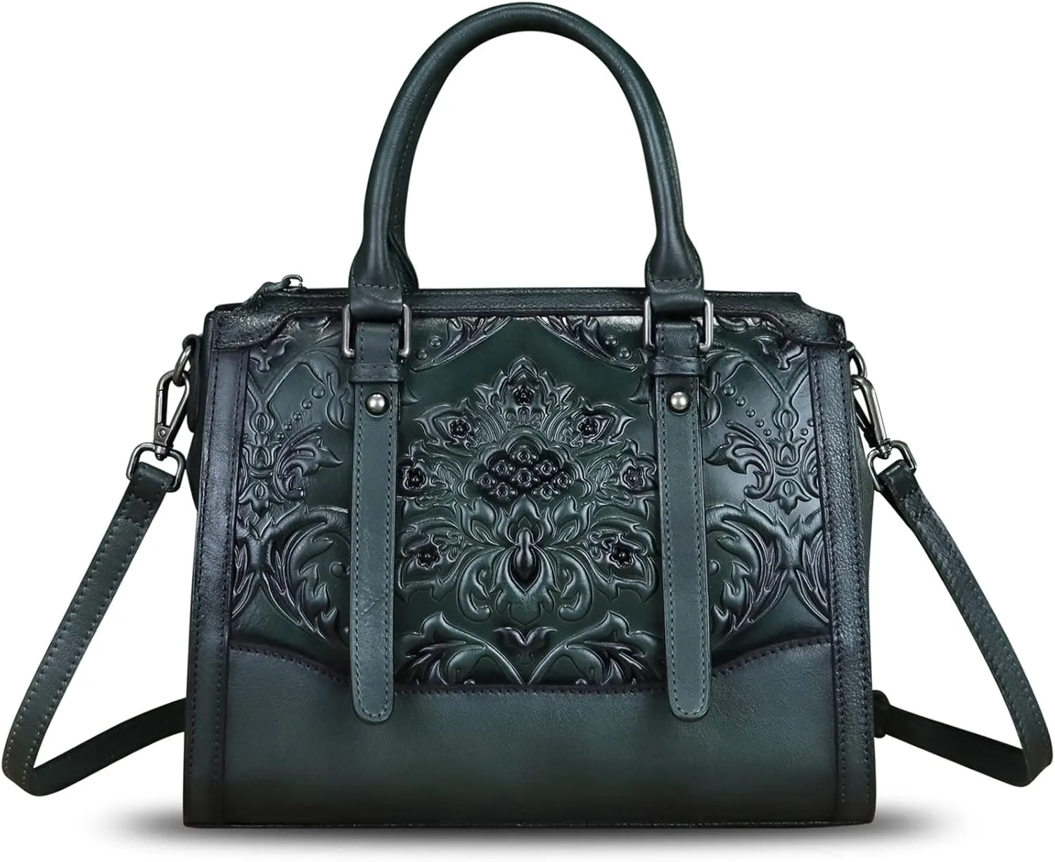 Genuine Leather Purses and Handbags for Women Vintage Embossed Leather Top Handle Satchel Crossbody Shoulder Bag with Strap