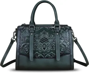 Genuine Leather Purses and Handbags for Women Vintage Embossed Leather Top Handle Satchel Crossbody Shoulder Bag with Strap