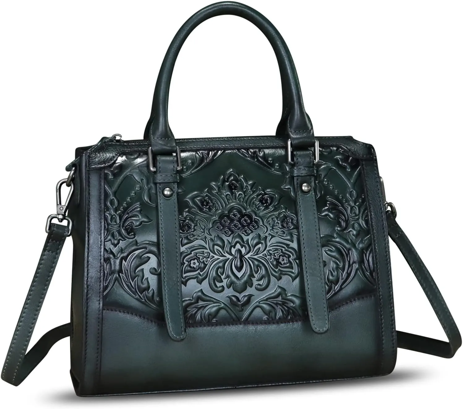 Genuine Leather Purses and Handbags for Women Vintage Embossed Leather Top Handle Satchel Crossbody Shoulder Bag with Strap