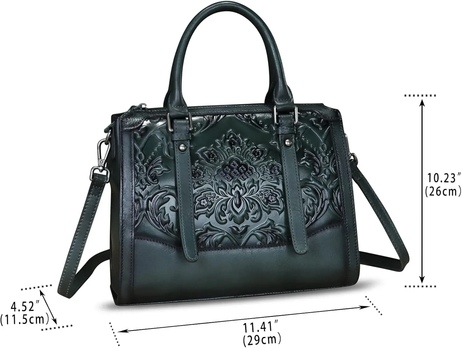 Genuine Leather Purses and Handbags for Women Vintage Embossed Leather Top Handle Satchel Crossbody Shoulder Bag with Strap