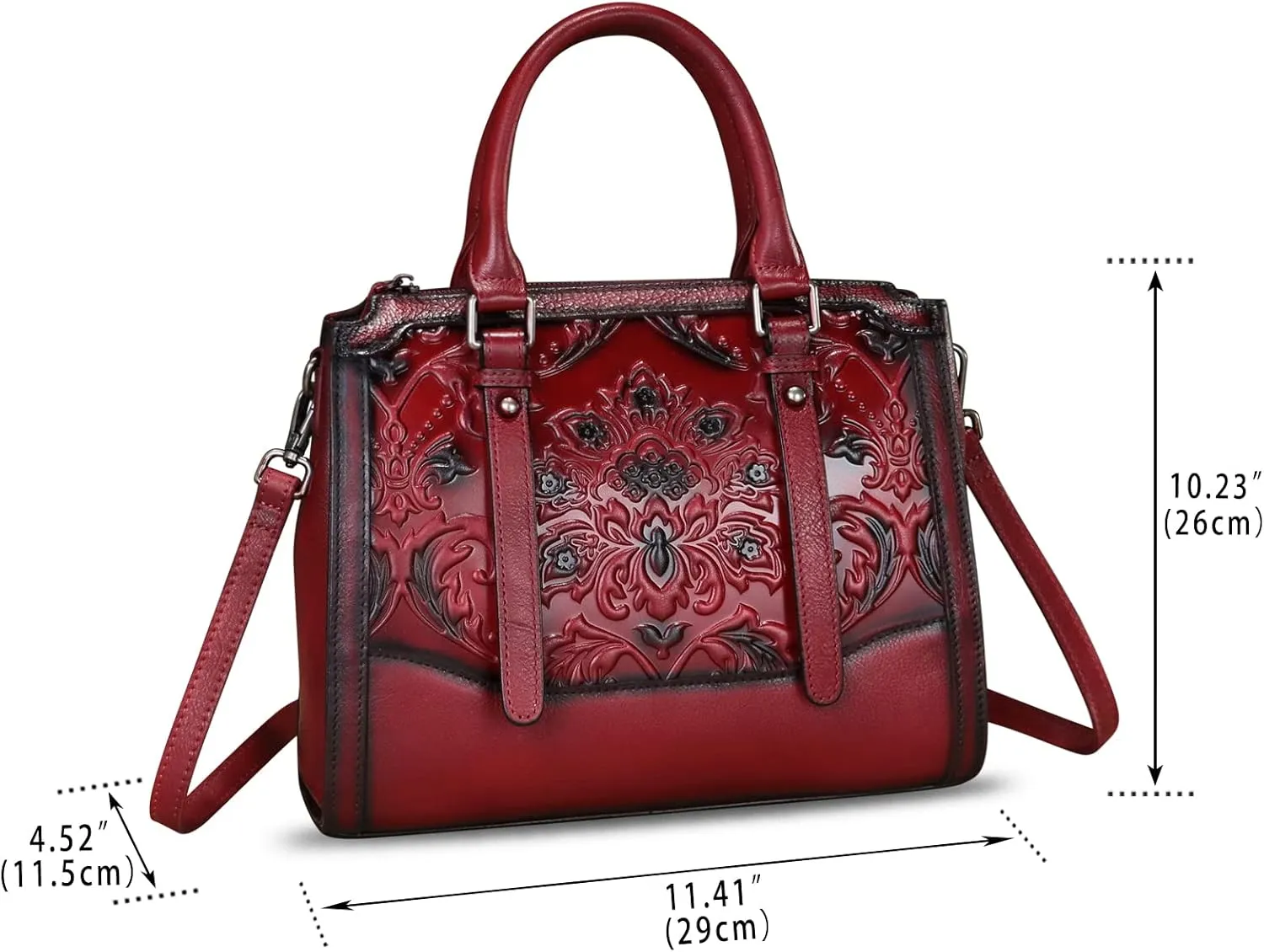 Genuine Leather Purses and Handbags for Women Vintage Embossed Leather Top Handle Satchel Crossbody Shoulder Bag with Strap