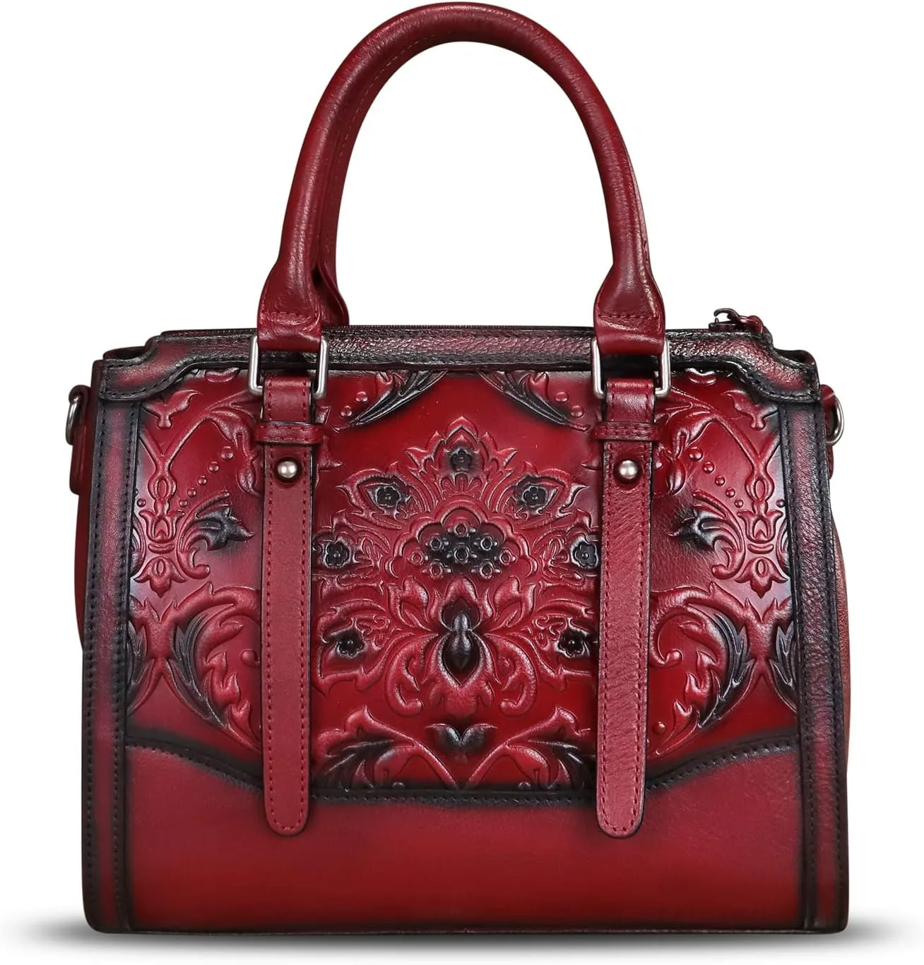 Genuine Leather Purses and Handbags for Women Vintage Embossed Leather Top Handle Satchel Crossbody Shoulder Bag with Strap