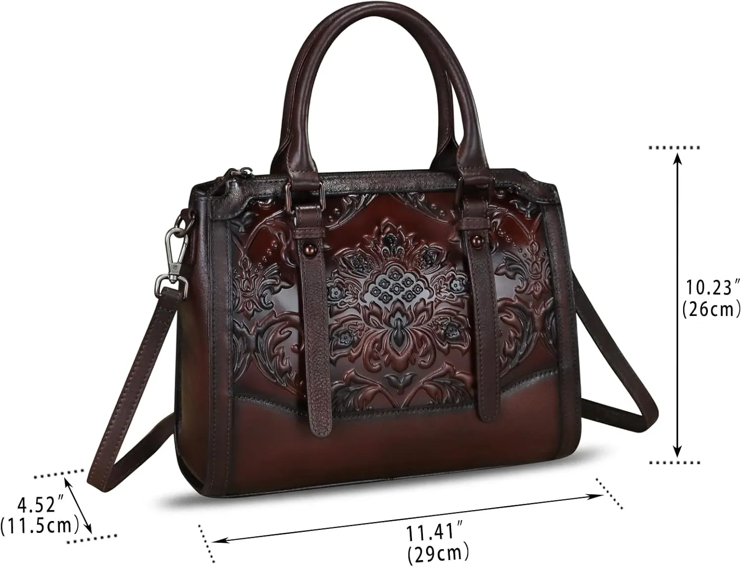 Genuine Leather Purses and Handbags for Women Vintage Embossed Leather Top Handle Satchel Crossbody Shoulder Bag with Strap