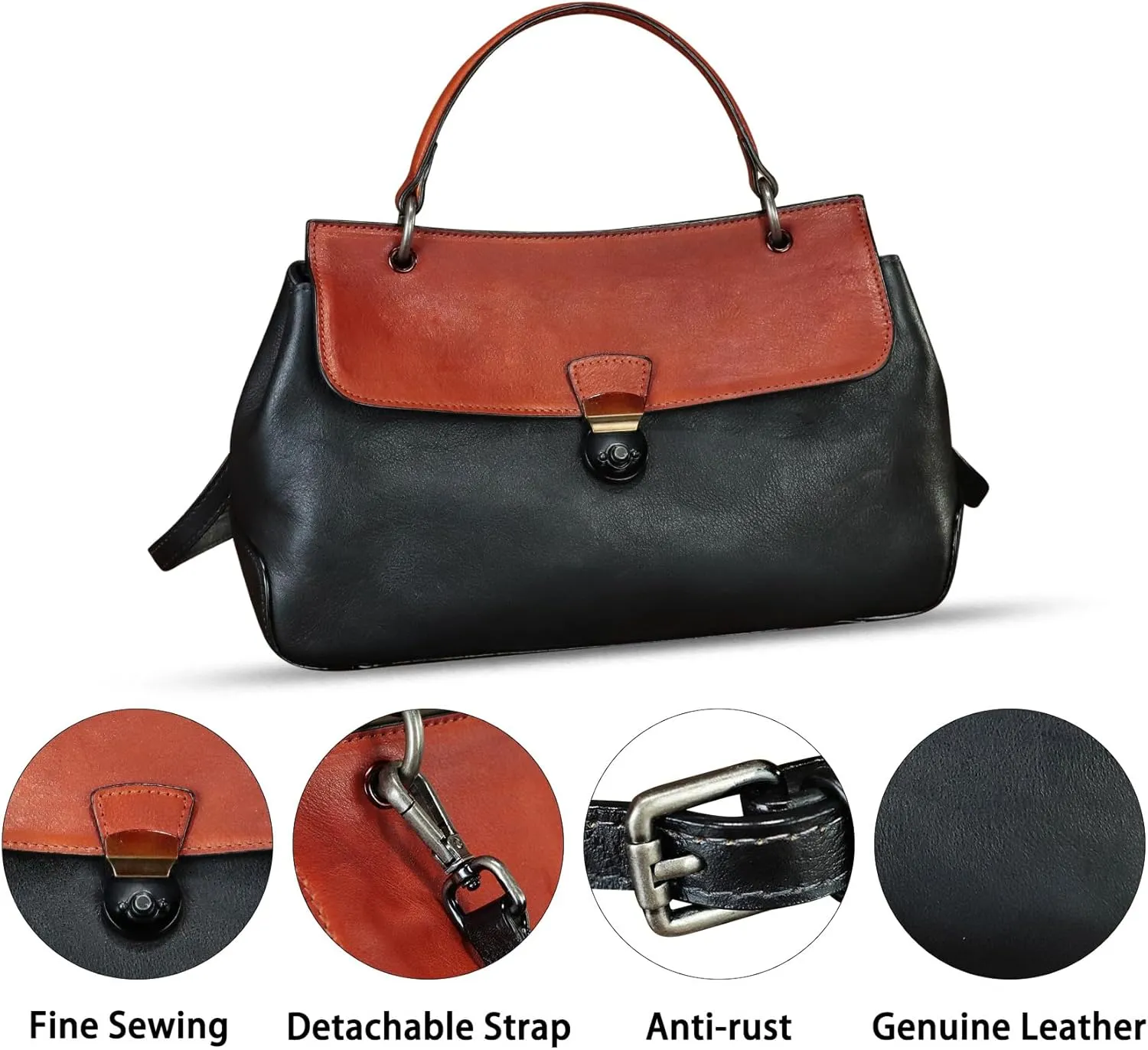 Genuine Leather Purses and Handbags for Women Vintage Leather Satchel Bags Shoulder Bag Crossbody with Strap