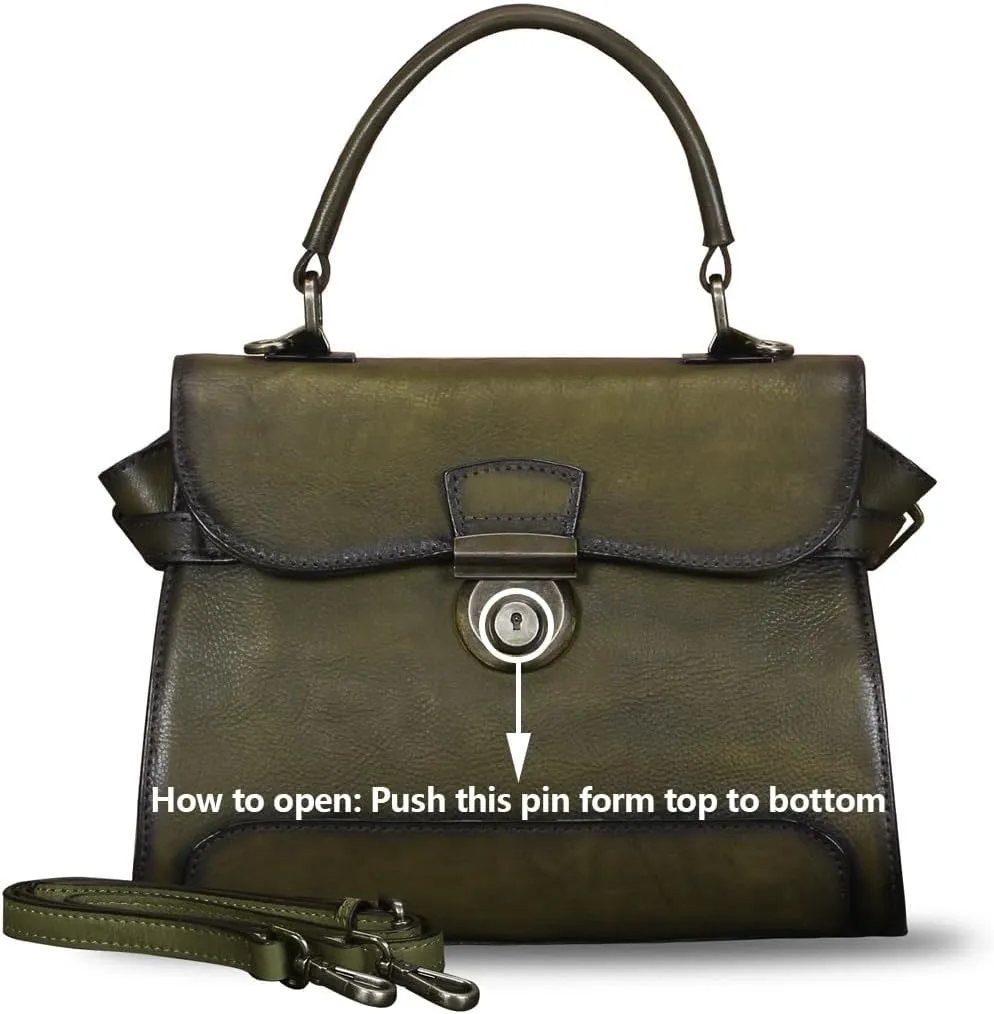 Genuine Leather Purses and Handbags for Women Vintage Real Leather Shoulder Bag Crossbody Purses Satchel Bag with Strap