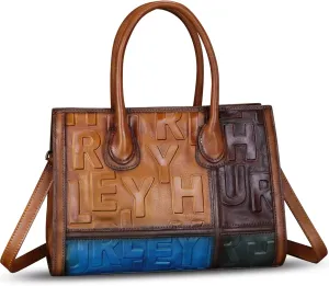 Genuine Leather Satchel for Women Embossed Handbag Top Handle Handbags Handmade Crossbody Tote Bag Purse