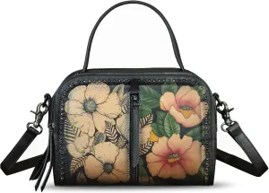 Genuine Leather Satchel for Women Hand Painted Leather Top Handle Handbag Handmade Crossbody Satchel Purse Tote Bag