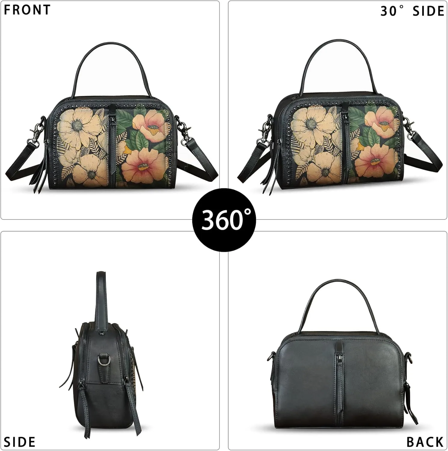 Genuine Leather Satchel for Women Hand Painted Leather Top Handle Handbag Handmade Crossbody Satchel Purse Tote Bag