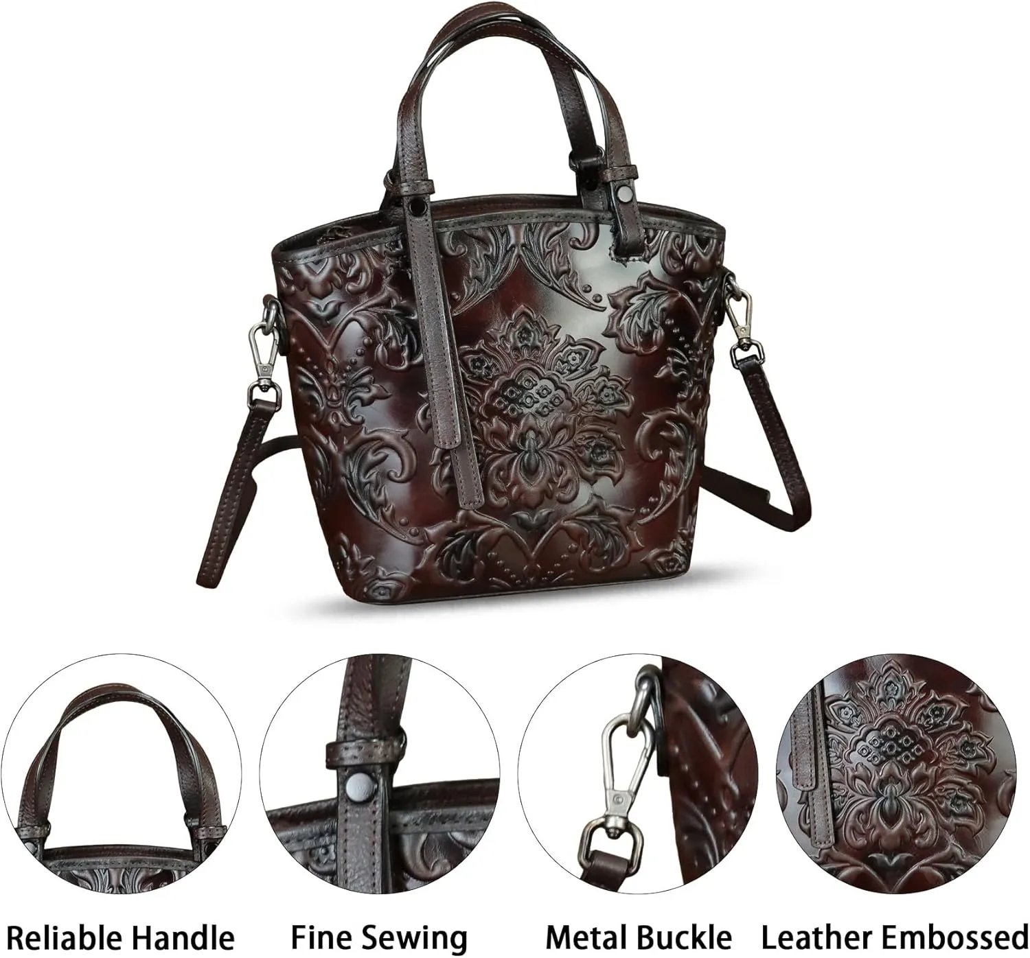 Genuine Leather Satchel for Women Purse Embossed Leather Top Handle Handbag Handmade Crossbody Handbags Tote Bag