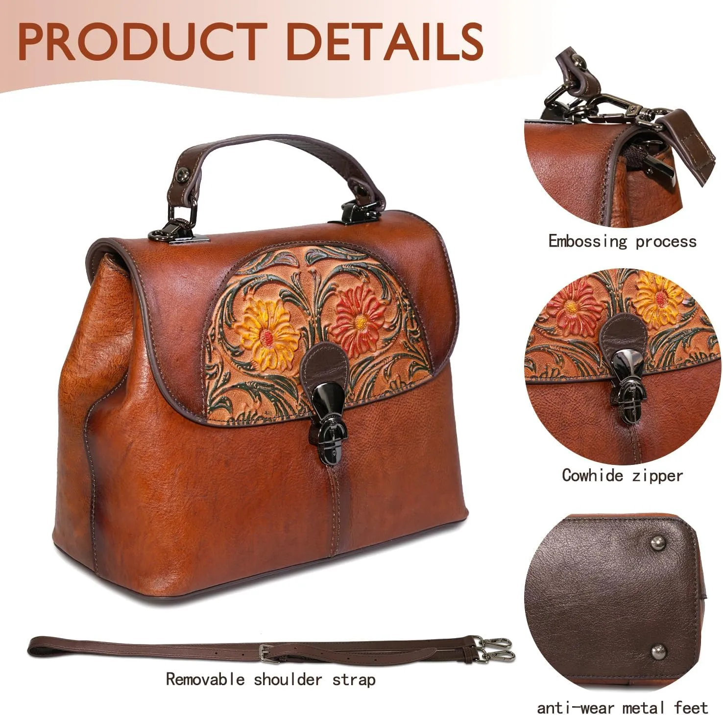 Genuine Leather Satchel for Women Top Handle Bags Handmade Purse Vintage Embossed Leather Crossbody Handbags Hobo Bag
