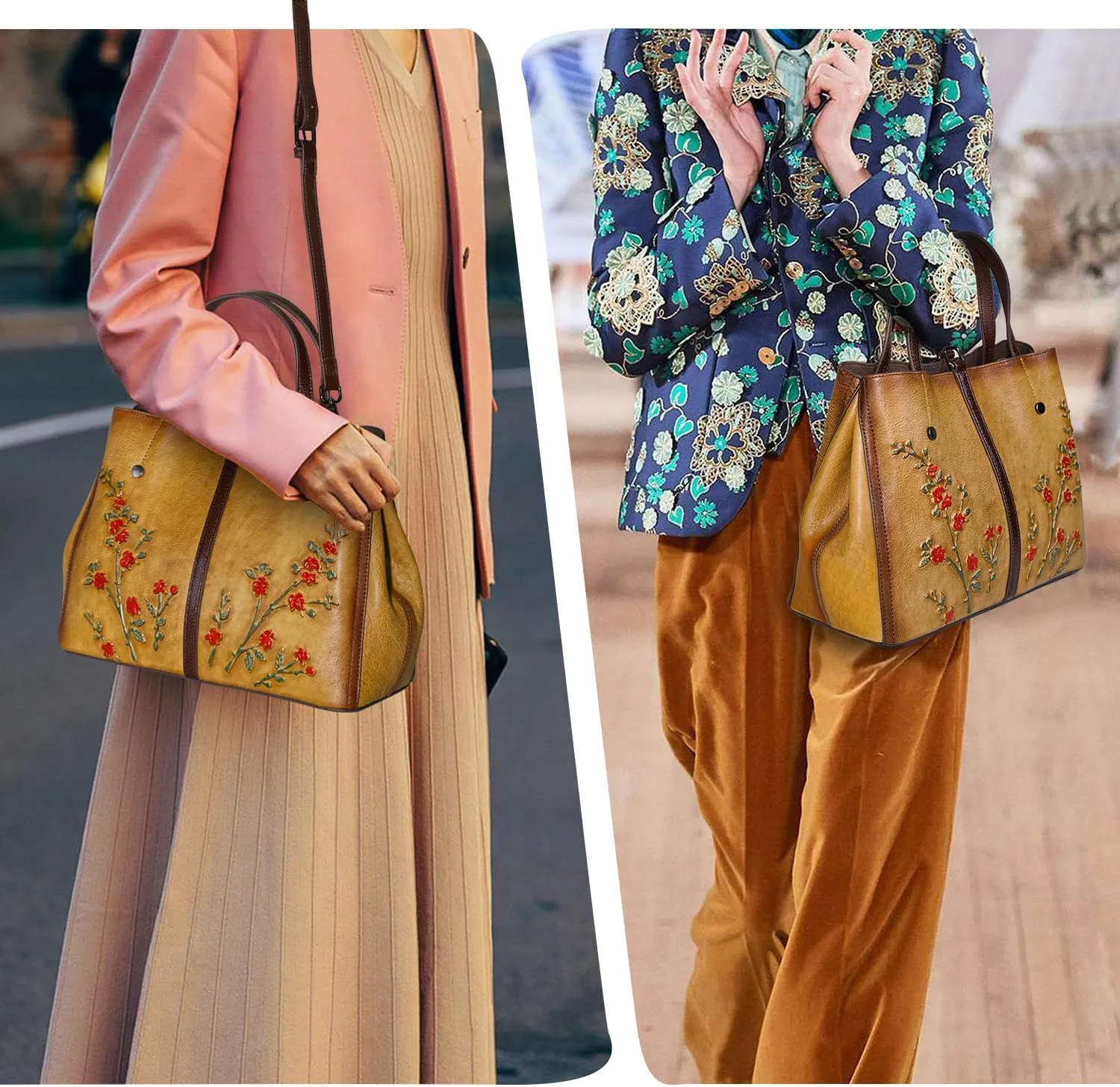 Genuine Leather Satchel for Women Top Handle Bags Handmade Purse Vintage Embossed Leather Crossbody Handbags Hobo Bag