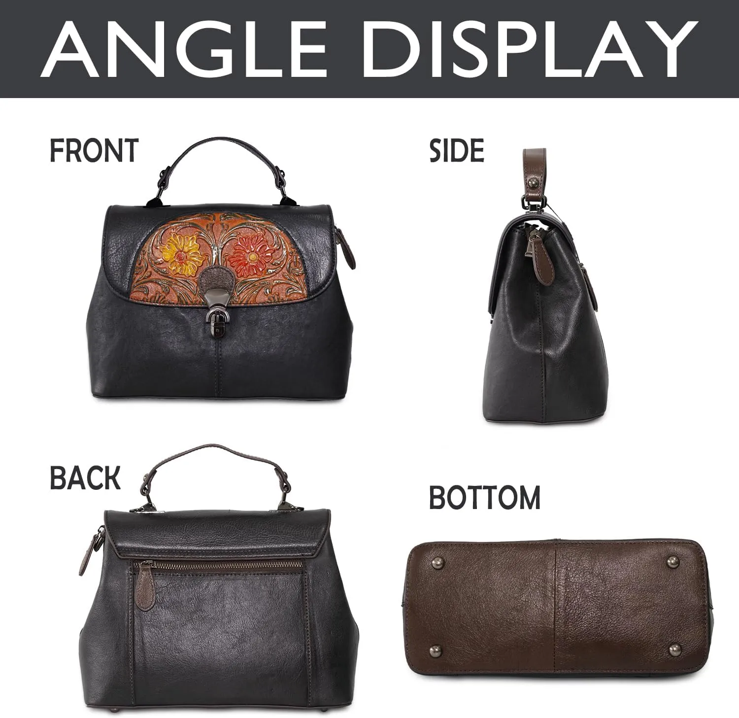 Genuine Leather Satchel for Women Top Handle Bags Handmade Purse Vintage Embossed Leather Crossbody Handbags Hobo Bag