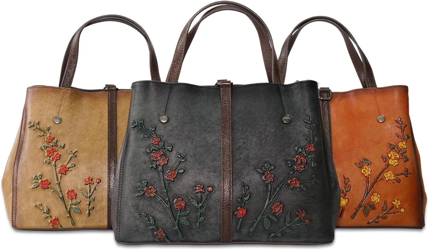 Genuine Leather Satchel for Women Top Handle Bags Handmade Purse Vintage Embossed Leather Crossbody Handbags Hobo Bag