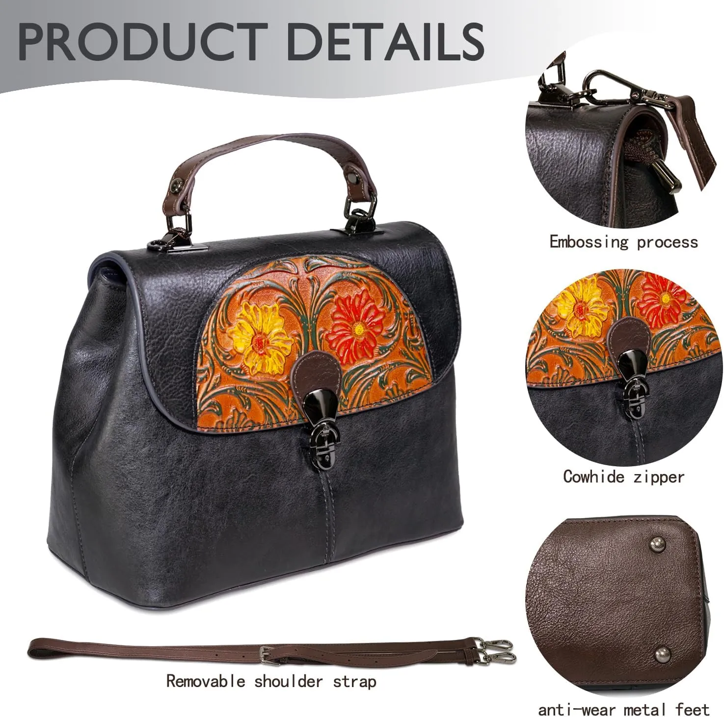 Genuine Leather Satchel for Women Top Handle Bags Handmade Purse Vintage Embossed Leather Crossbody Handbags Hobo Bag