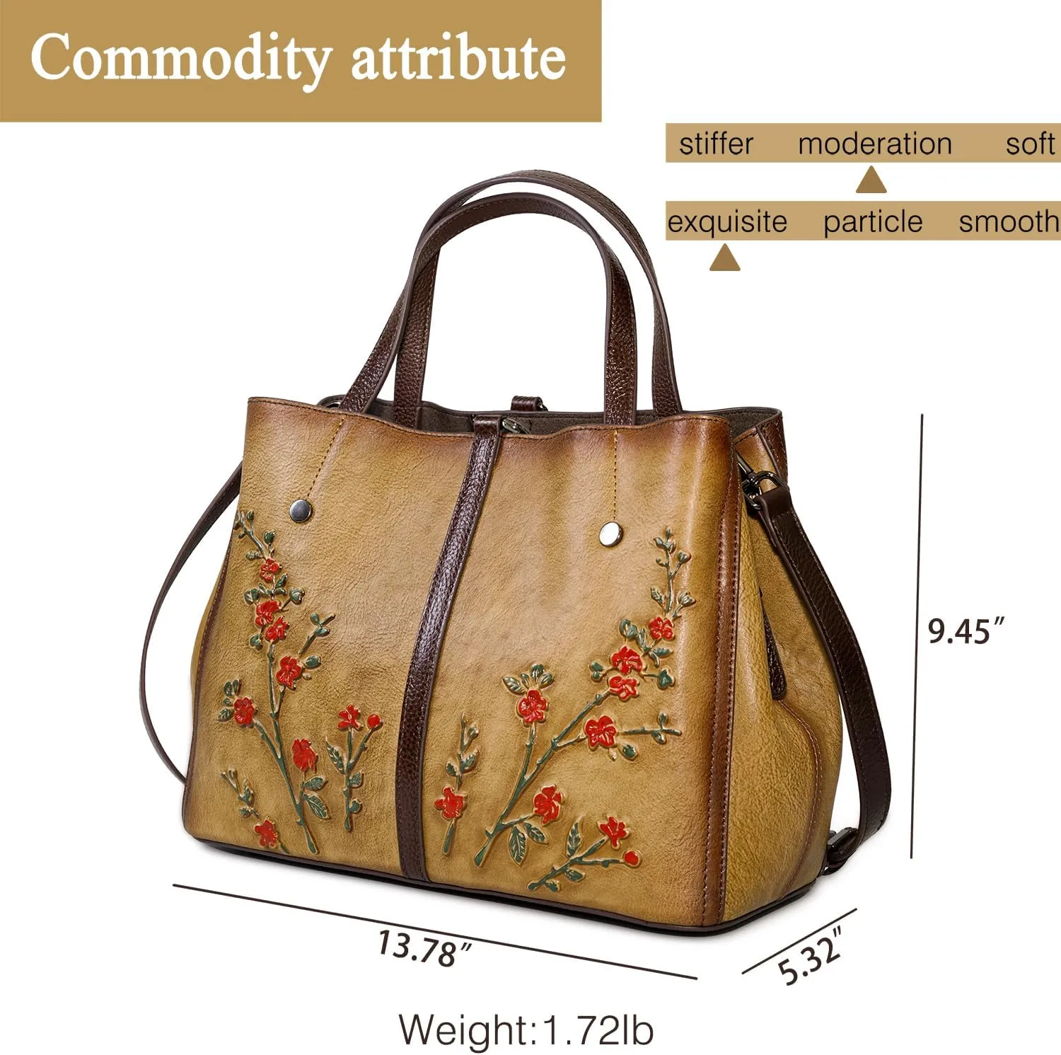 Genuine Leather Satchel for Women Top Handle Bags Handmade Purse Vintage Embossed Leather Crossbody Handbags Hobo Bag