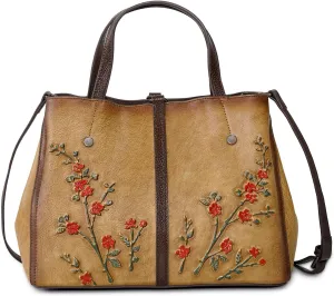 Genuine Leather Satchel for Women Top Handle Bags Handmade Purse Vintage Embossed Leather Crossbody Handbags Hobo Bag