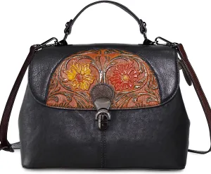 Genuine Leather Satchel for Women Top Handle Bags Handmade Purse Vintage Embossed Leather Crossbody Handbags Hobo Bag