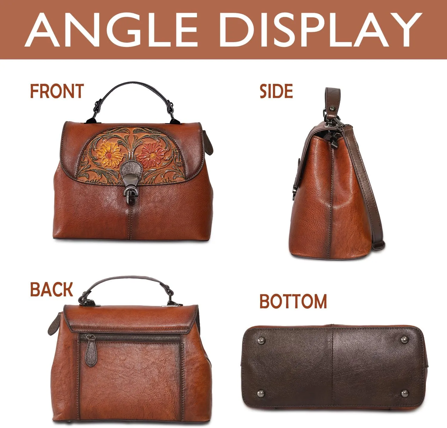 Genuine Leather Satchel for Women Top Handle Bags Handmade Purse Vintage Embossed Leather Crossbody Handbags Hobo Bag