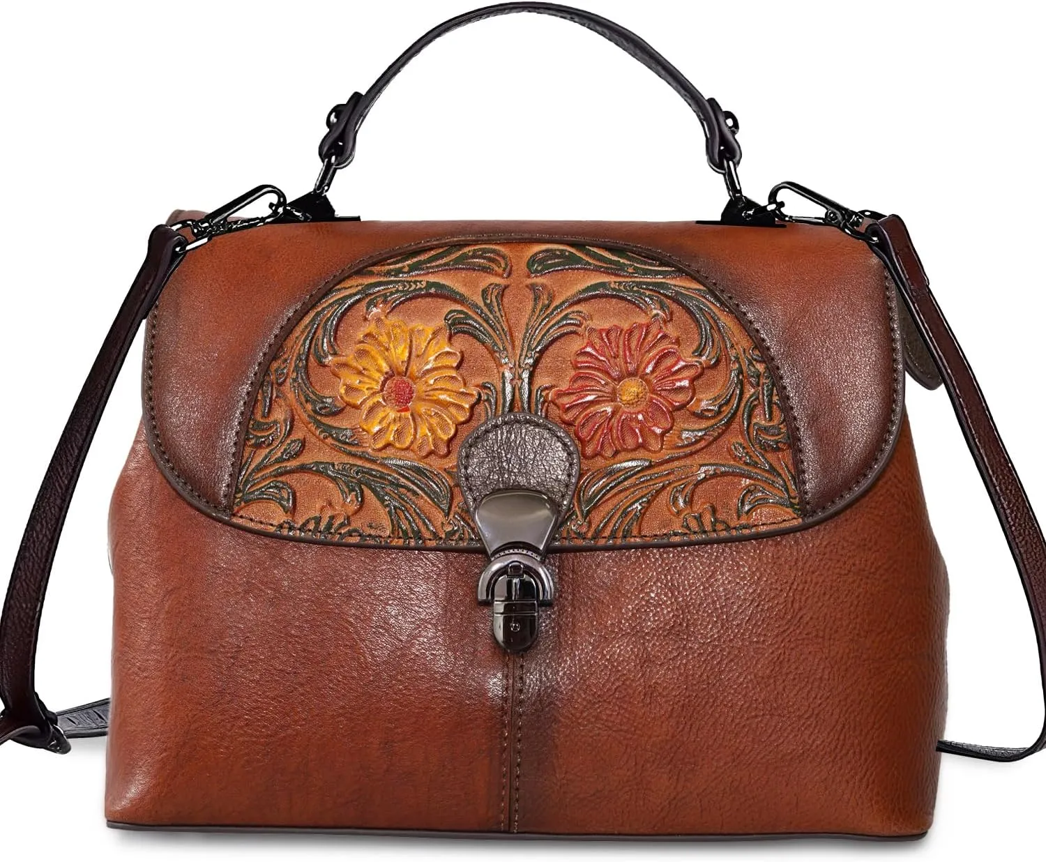 Genuine Leather Satchel for Women Top Handle Bags Handmade Purse Vintage Embossed Leather Crossbody Handbags Hobo Bag