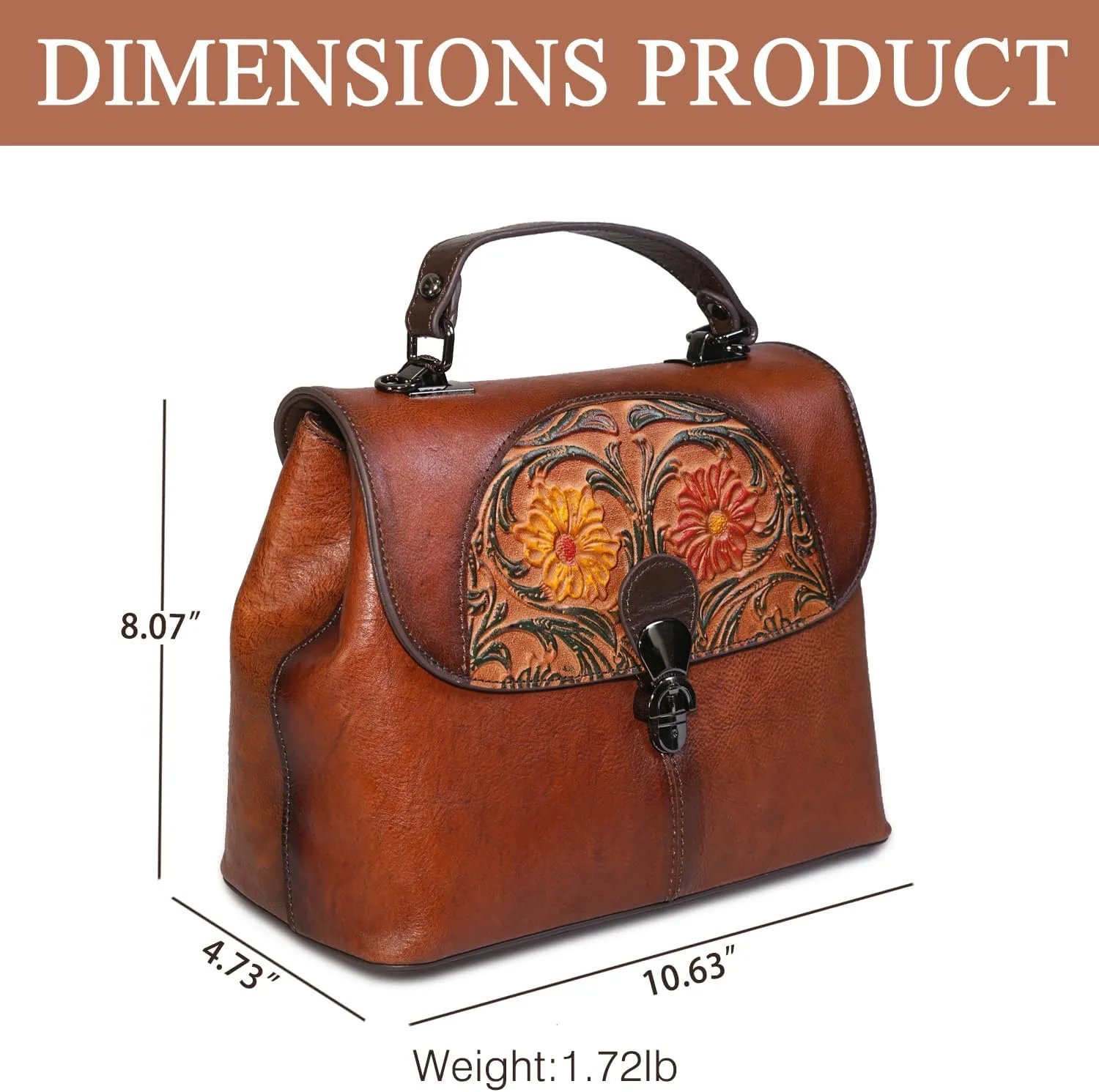 Genuine Leather Satchel for Women Top Handle Bags Handmade Purse Vintage Embossed Leather Crossbody Handbags Hobo Bag