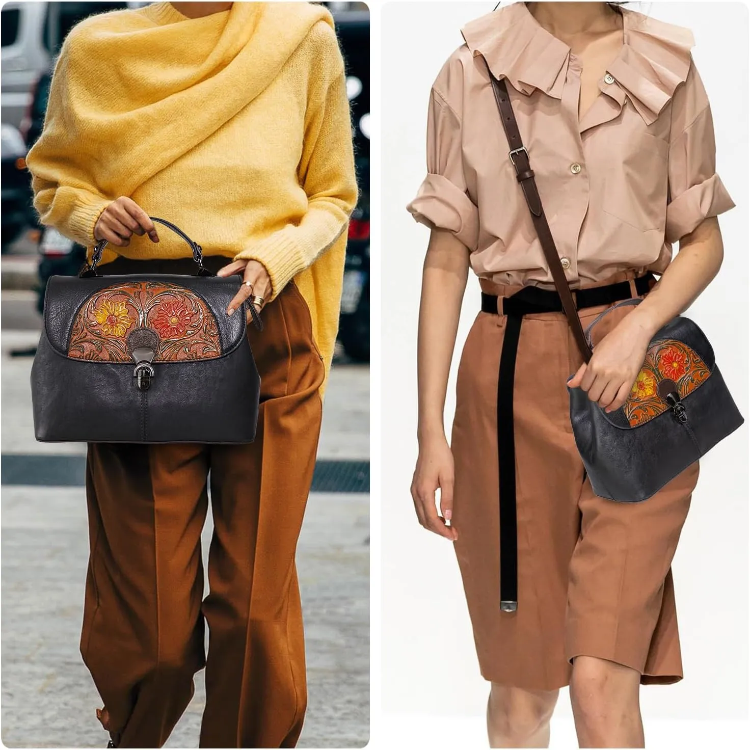 Genuine Leather Satchel for Women Top Handle Bags Handmade Purse Vintage Embossed Leather Crossbody Handbags Hobo Bag