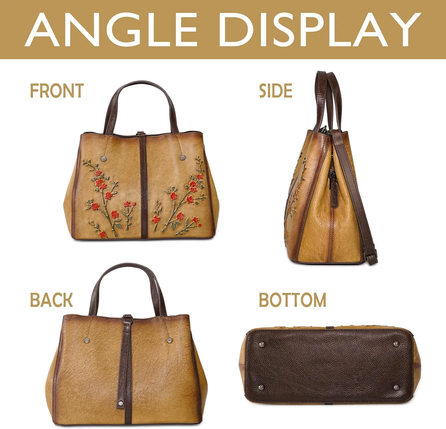 Genuine Leather Satchel for Women Top Handle Bags Handmade Purse Vintage Embossed Leather Crossbody Handbags Hobo Bag