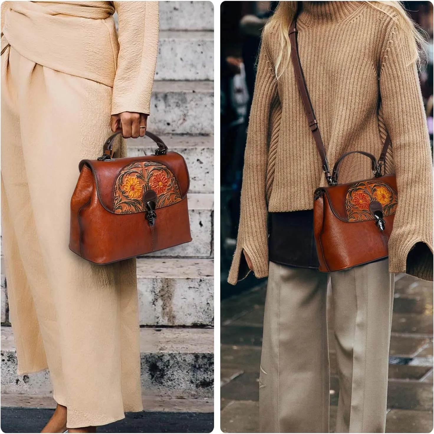 Genuine Leather Satchel for Women Top Handle Bags Handmade Purse Vintage Embossed Leather Crossbody Handbags Hobo Bag