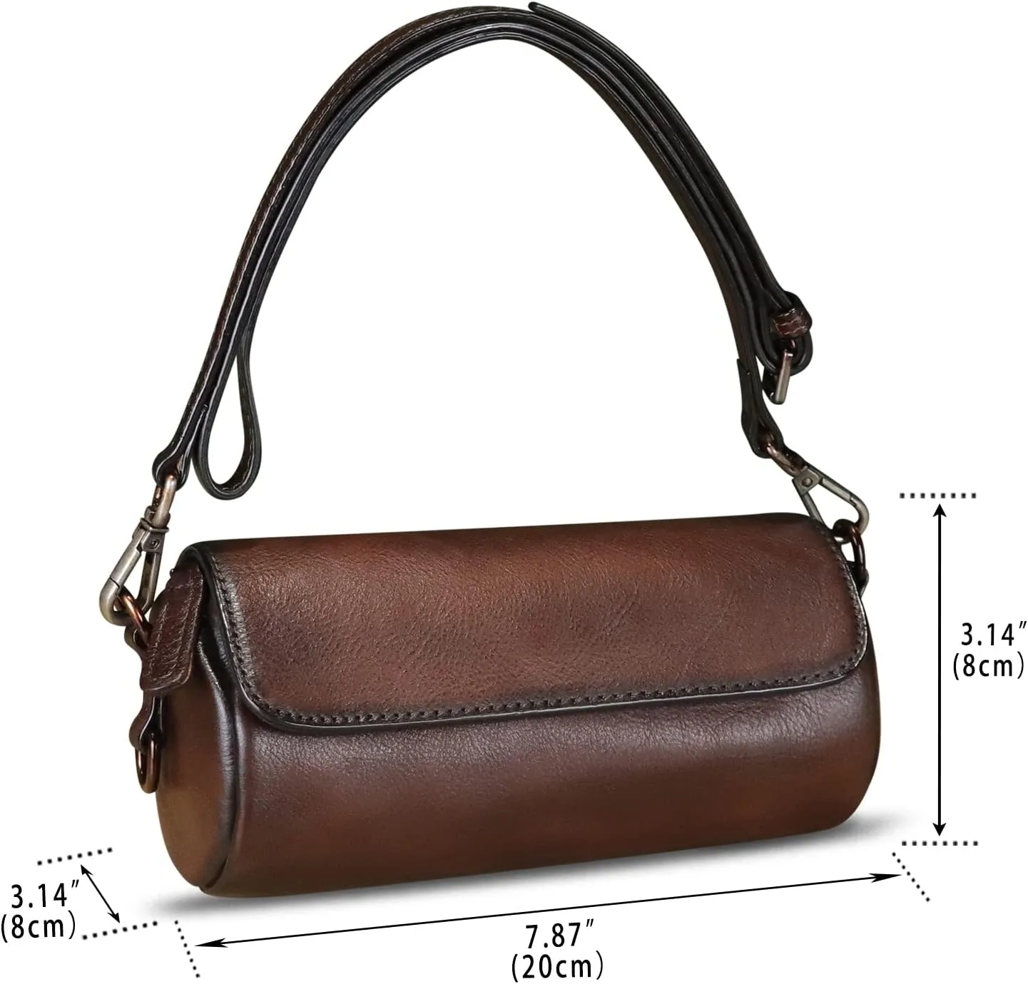 Genuine Leather Satchel for Women Vintage Shoulder Purse Handmade Handbag Retro Small Crossbody Bag
