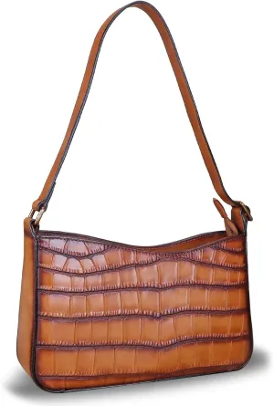 Genuine Leather Satchel Purses for Women Hobo Handbags Crocodile Pattern Lady Shoulder Bag