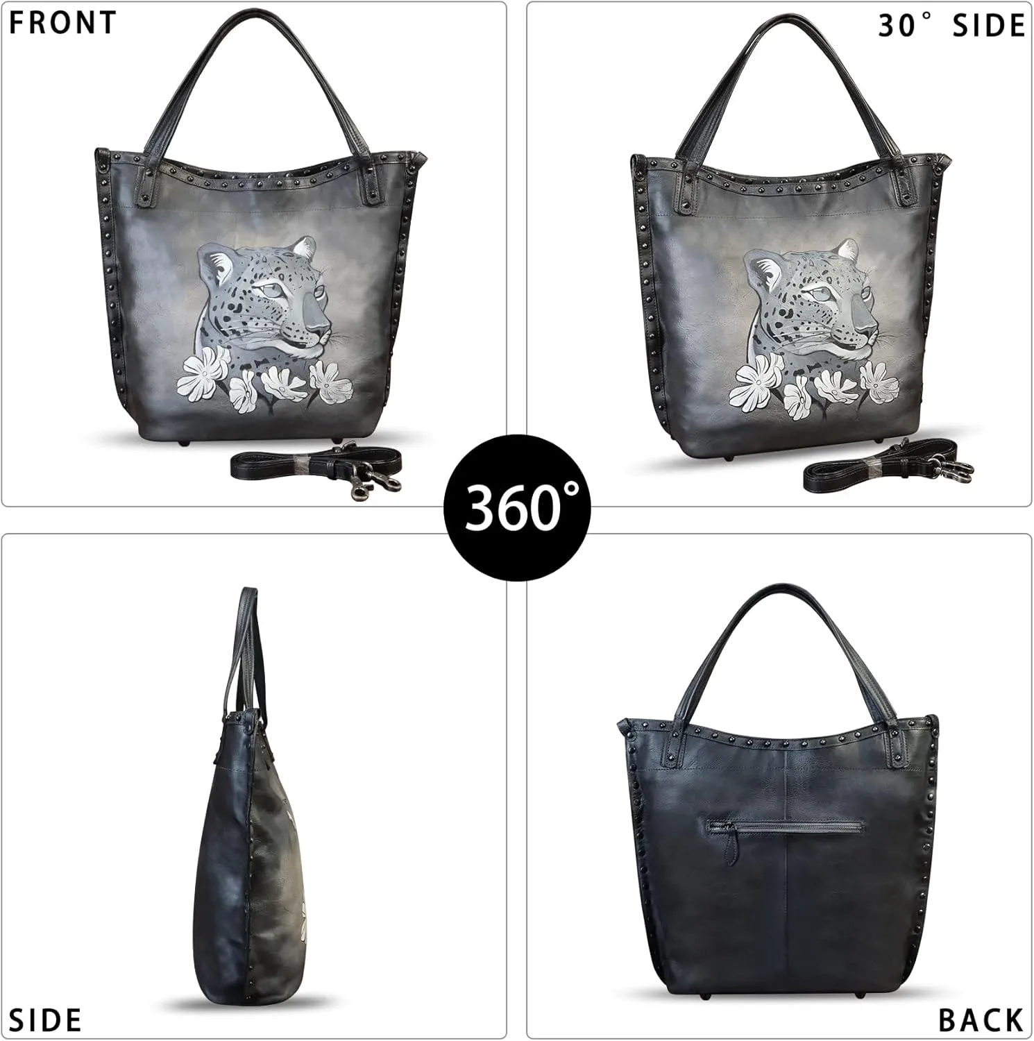 Genuine Leather Shoulder Bag for Women Hand Painted Leather Handbag Handmade Purse Crossbody Work Tote Bag Casual Purse