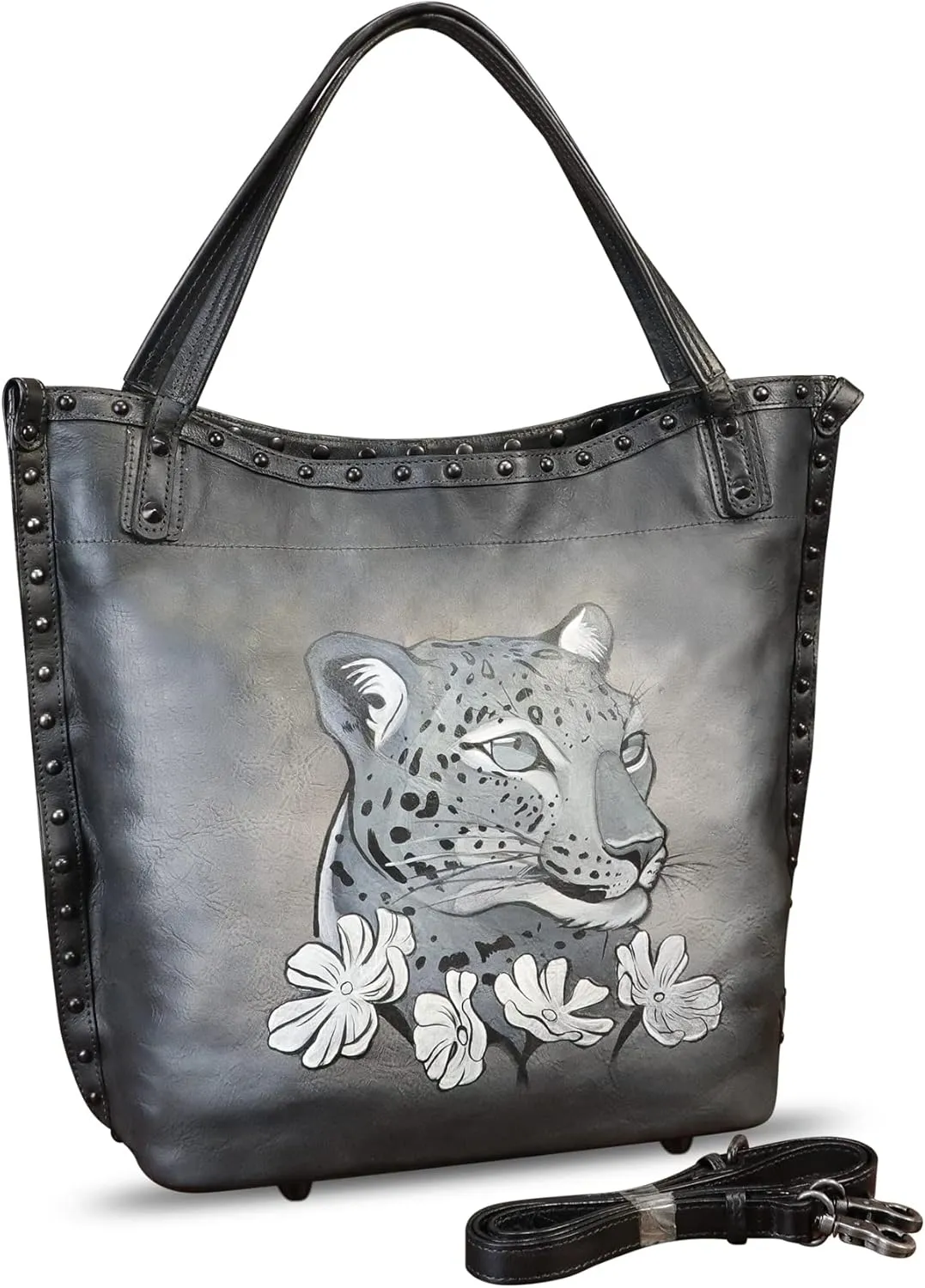 Genuine Leather Shoulder Bag for Women Hand Painted Leather Handbag Handmade Purse Crossbody Work Tote Bag Casual Purse
