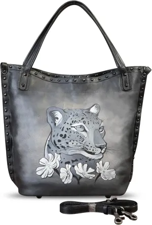 Genuine Leather Shoulder Bag for Women Hand Painted Leather Handbag Handmade Purse Crossbody Work Tote Bag Casual Purse
