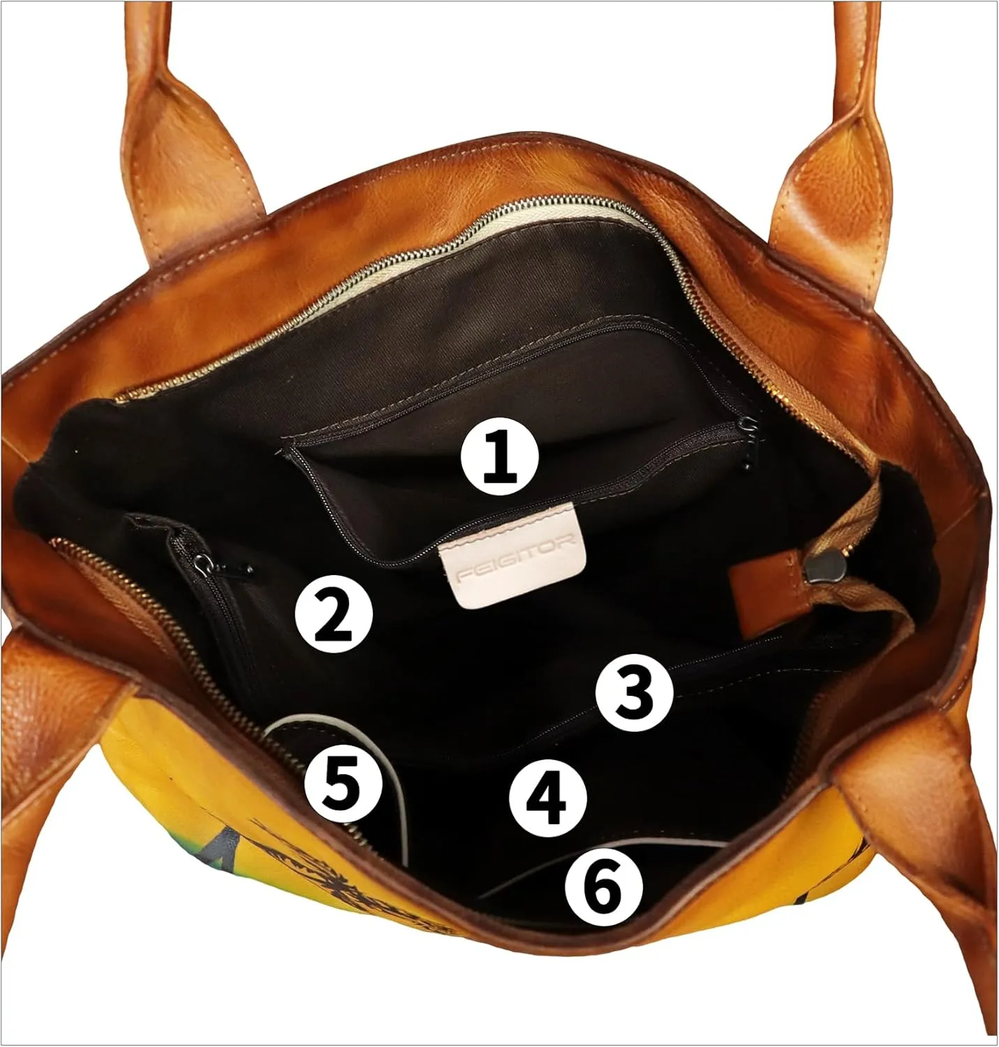 Genuine Leather Shoulder Bag for Women Hand Painted Leather Handbag Handmade Purse Work Tote Bag Casual Purse