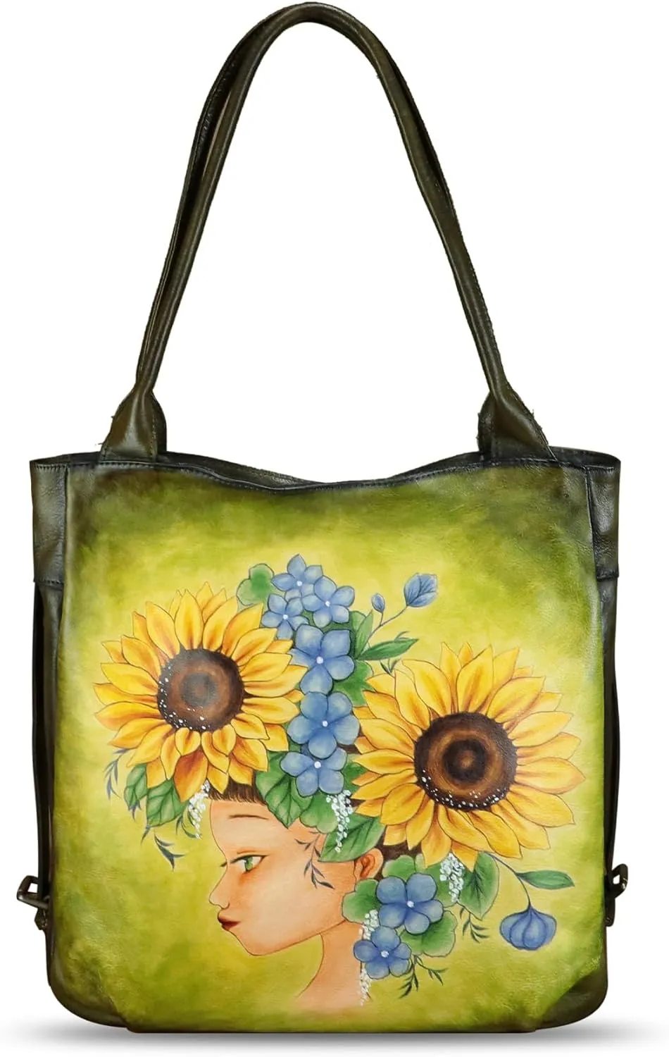 Genuine Leather Shoulder Bag for Women Hand Painted Leather Handbag Handmade Purse Work Tote Bag Casual Purse