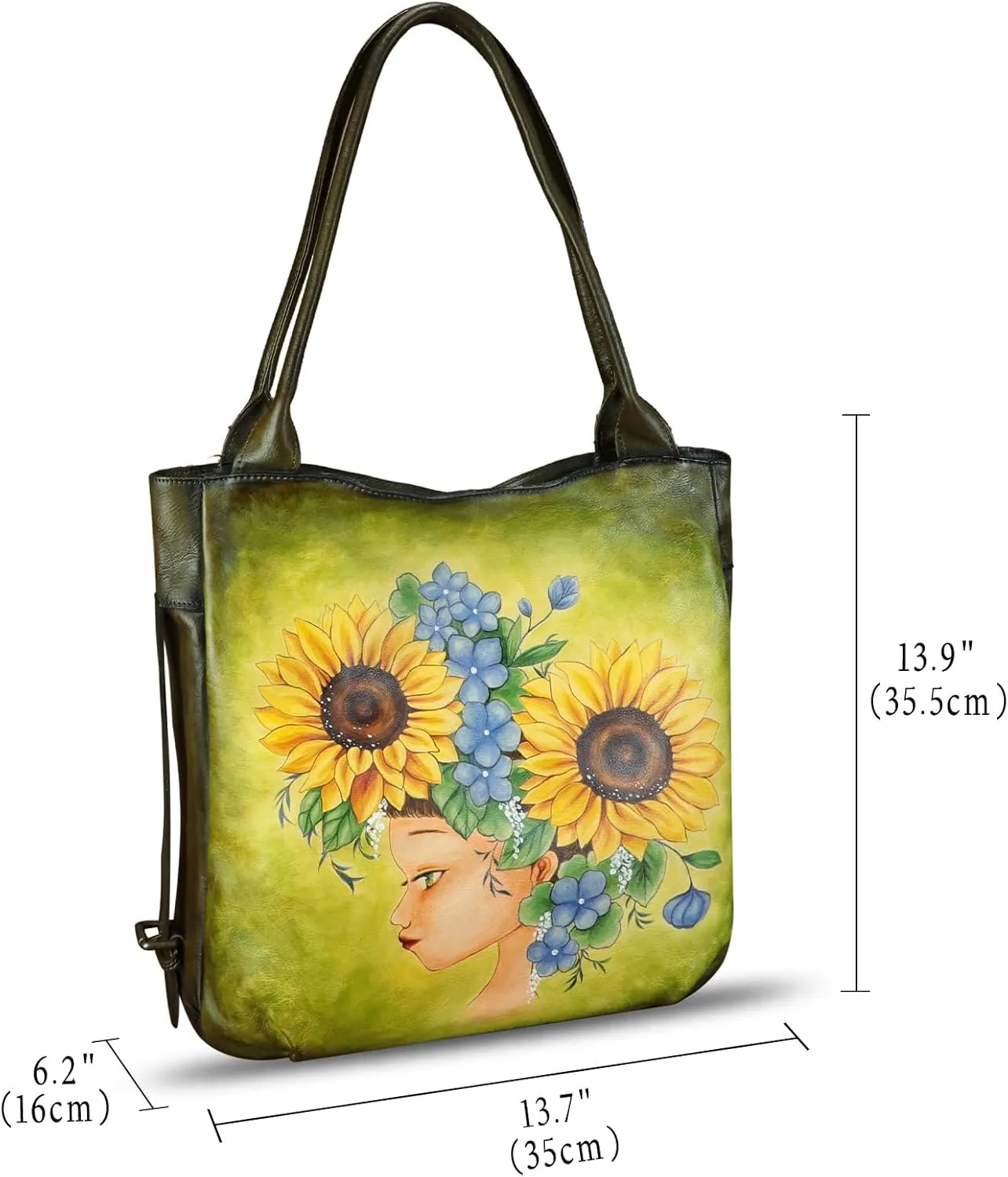 Genuine Leather Shoulder Bag for Women Hand Painted Leather Handbag Handmade Purse Work Tote Bag Casual Purse