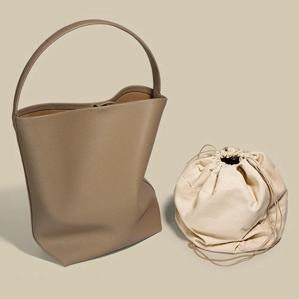 Genuine Leather Shoulder Bags for Women Ladies Large Bucket Tote Purse Handbags Trendy Soft Working Satchel