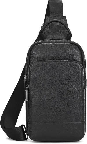 Genuine Leather Sling Bag Multi-pocket Chest Bag for Men Hiking Travel Daypack