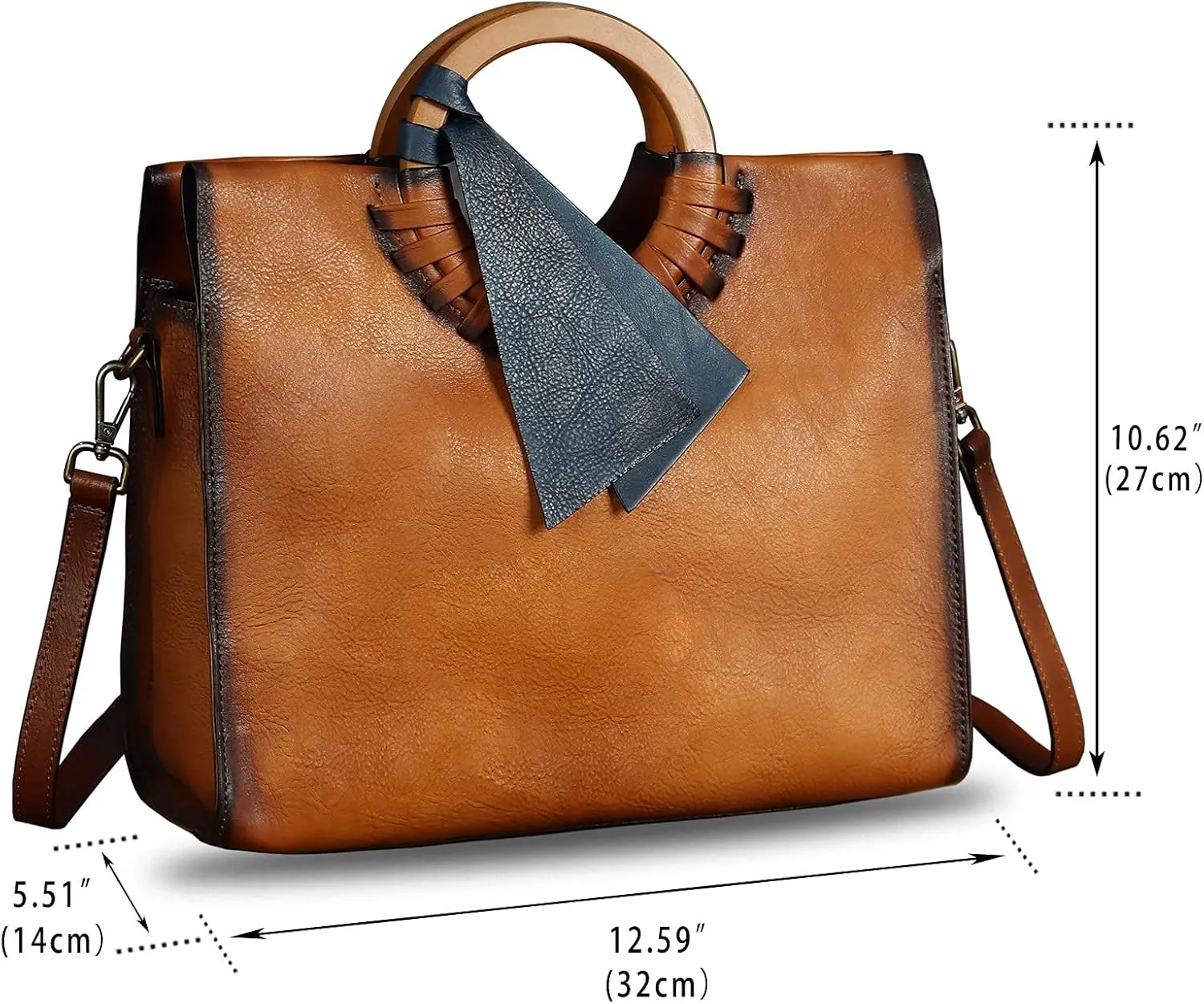 Genuine Leather Top Handle Handbag for Women Vintage Satchel Retro Cowhide Handmade Crossbody Bag Purses