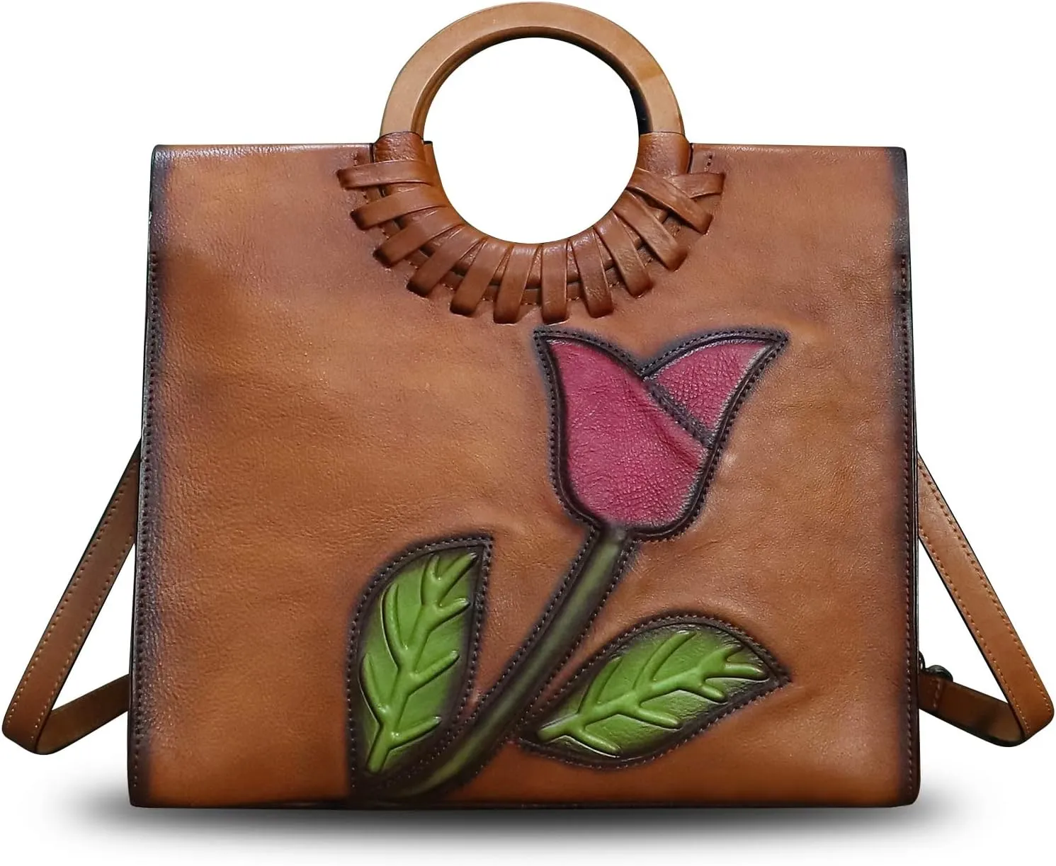 Genuine Leather Top Handle Handbag for Women Vintage Satchel Retro Cowhide Handmade Crossbody Bag Purses