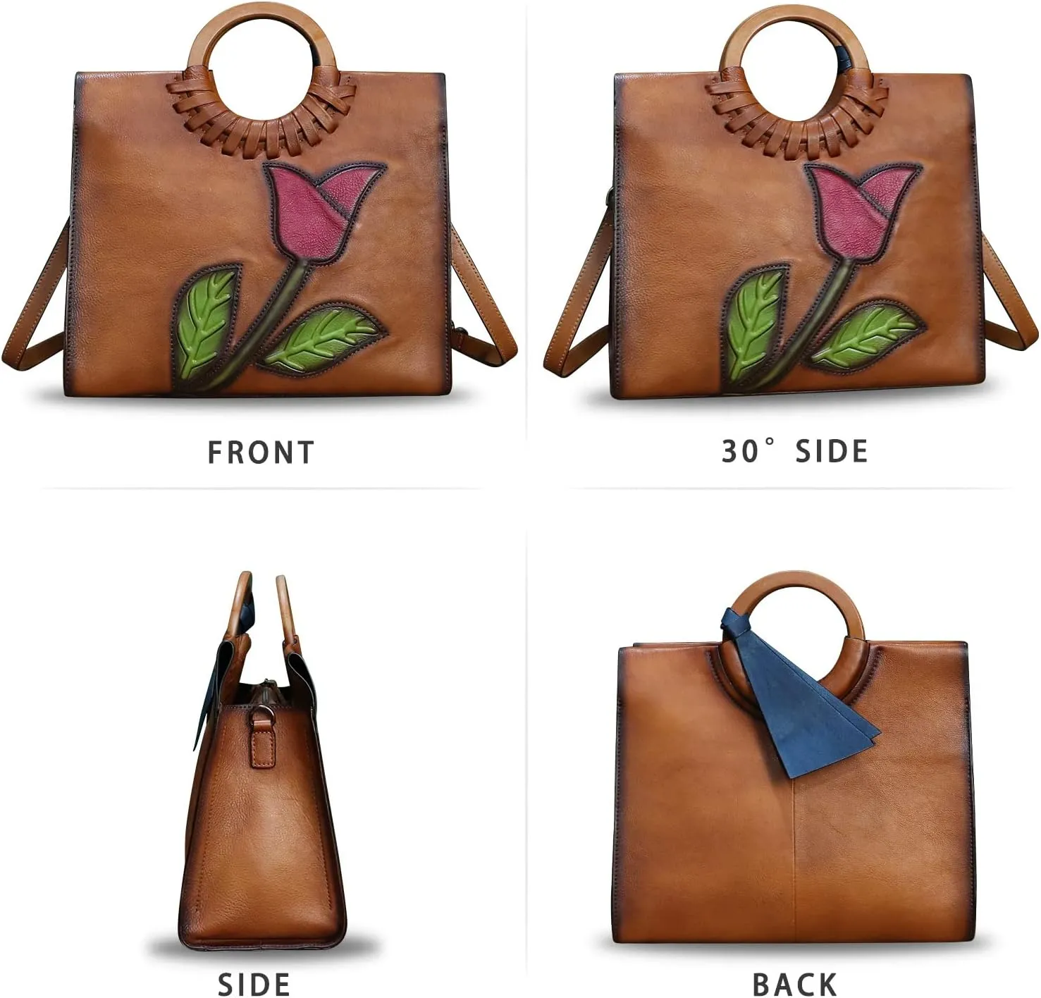 Genuine Leather Top Handle Handbag for Women Vintage Satchel Retro Cowhide Handmade Crossbody Bag Purses