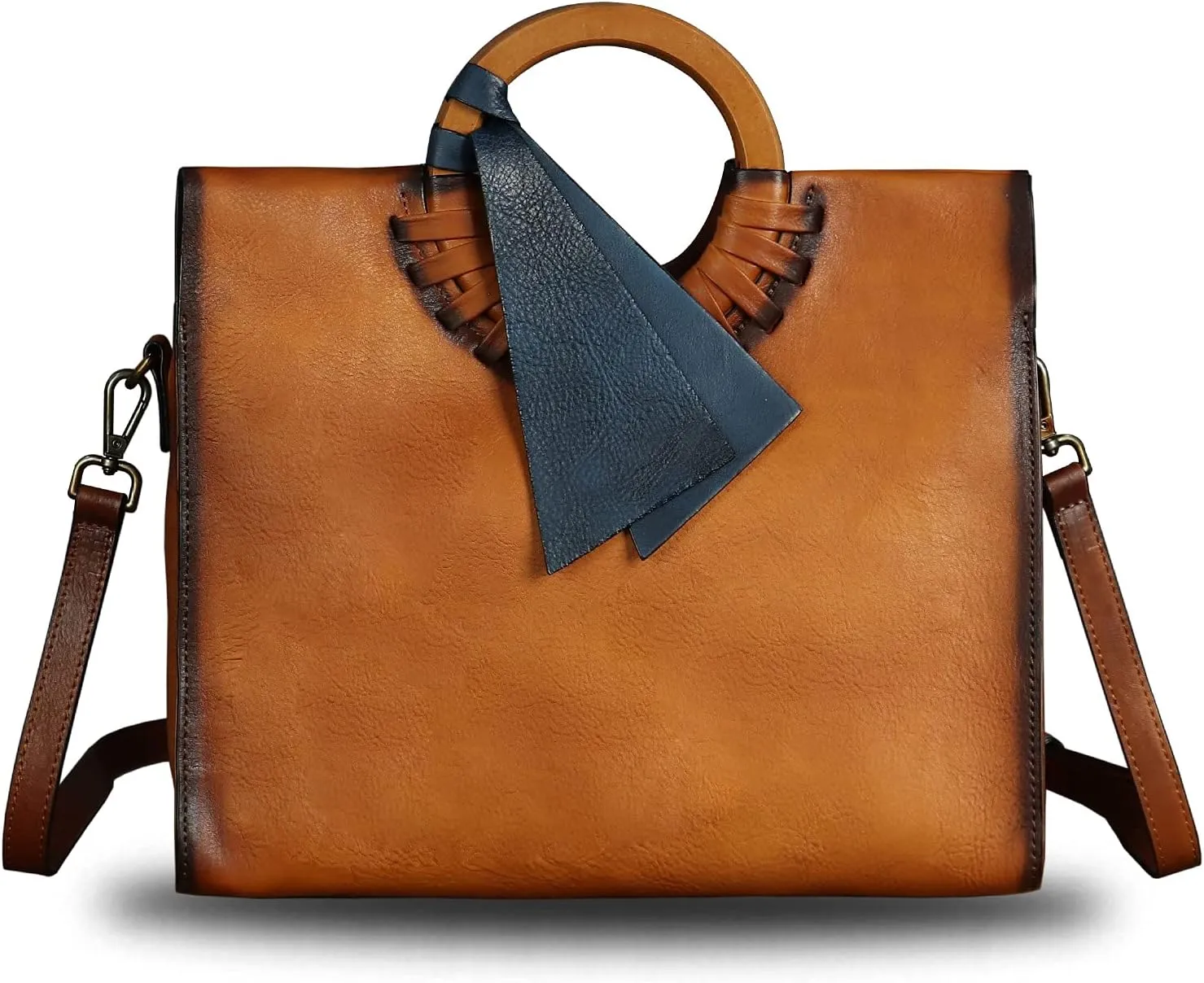 Genuine Leather Top Handle Handbag for Women Vintage Satchel Retro Cowhide Handmade Crossbody Bag Purses