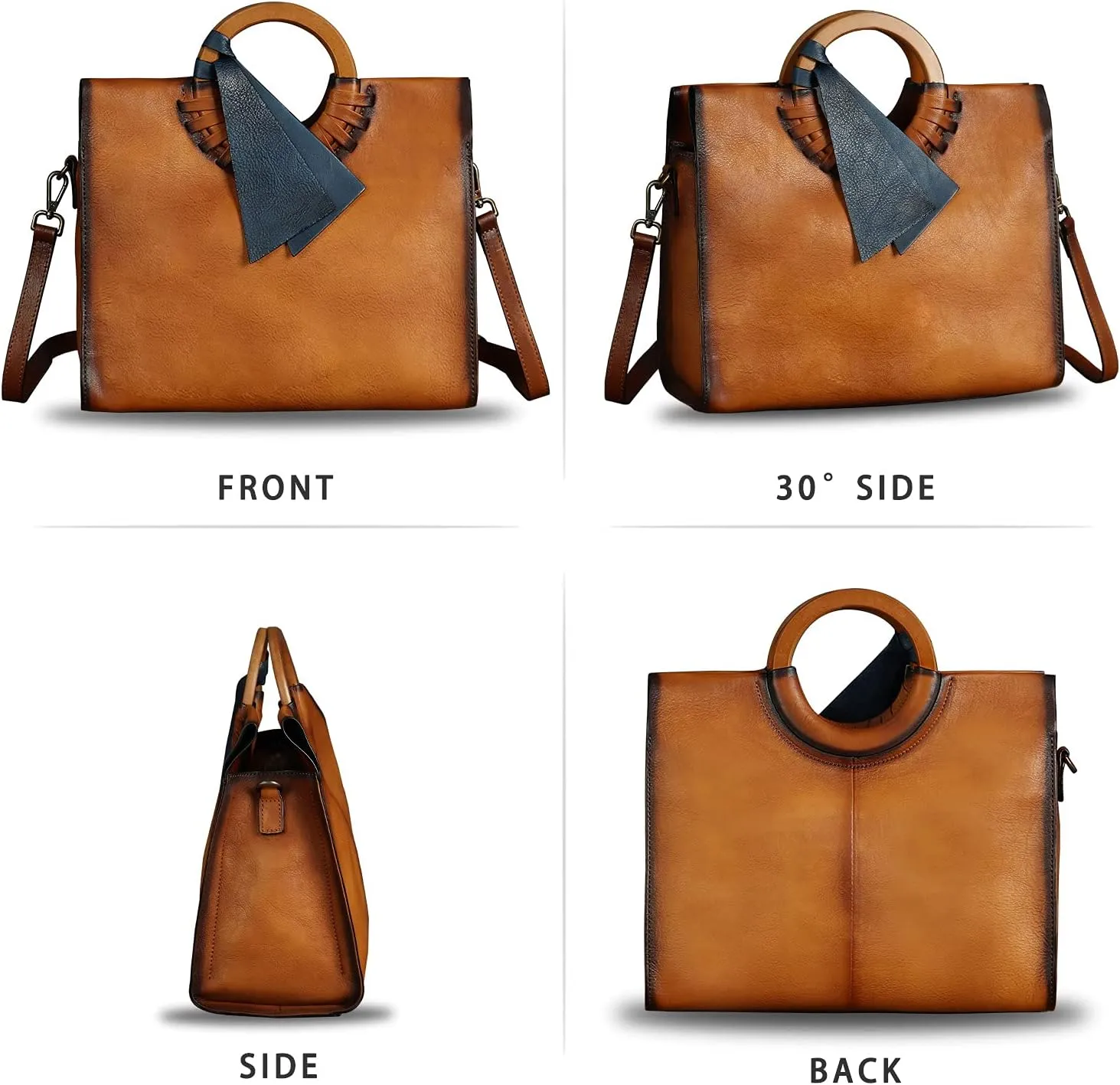 Genuine Leather Top Handle Handbag for Women Vintage Satchel Retro Cowhide Handmade Crossbody Bag Purses