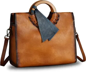 Genuine Leather Top Handle Handbag for Women Vintage Satchel Retro Cowhide Handmade Crossbody Bag Purses