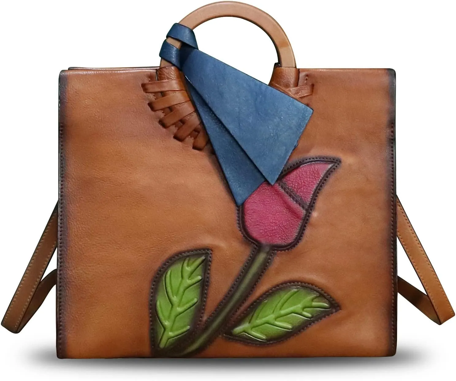 Genuine Leather Top Handle Handbag for Women Vintage Satchel Retro Cowhide Handmade Crossbody Bag Purses