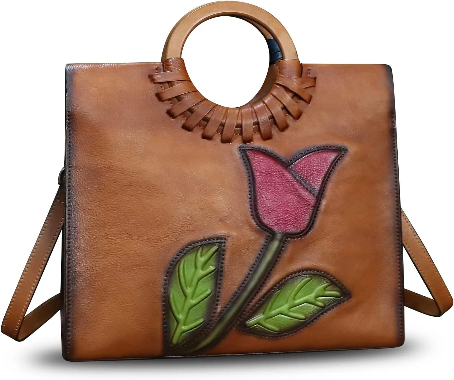 Genuine Leather Top Handle Handbag for Women Vintage Satchel Retro Cowhide Handmade Crossbody Bag Purses
