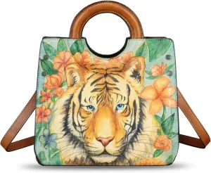 Genuine Leather Tote Bag for Women Hand Painted Leather Shoulder Handbag Handmade Purse Crossbody Work Tote Casual Purse