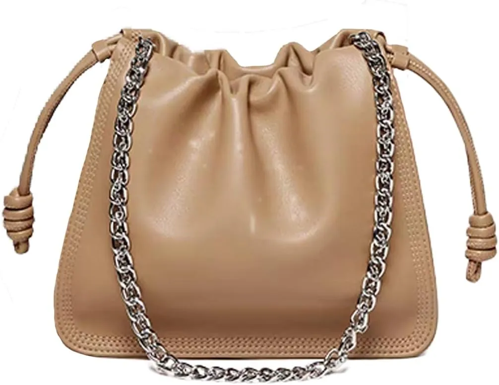 Genuine Shoulder Bag for Women,Soft Leather Ruched cloud crossbody bag,with chain handle handbag,purse.