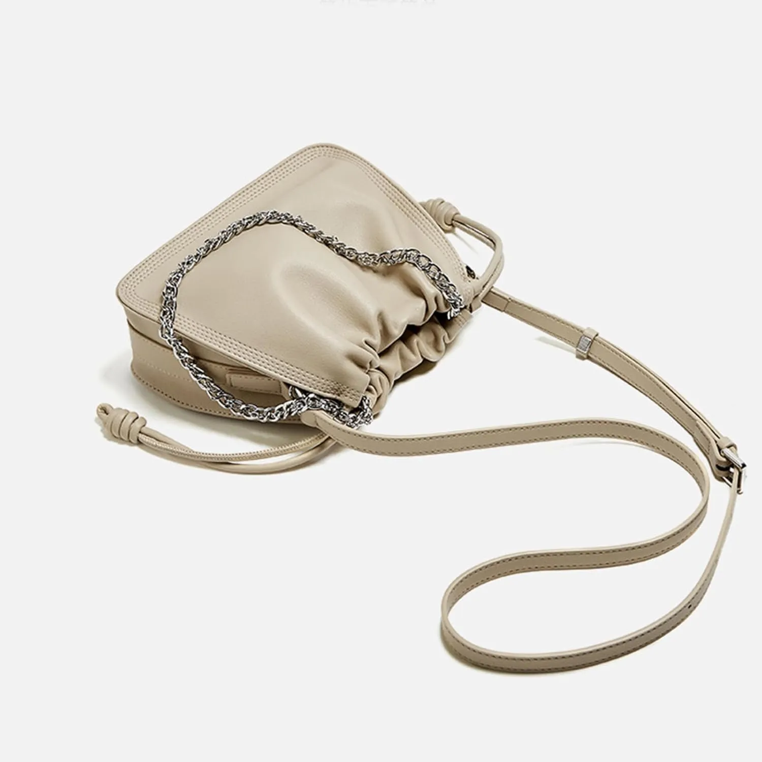 Genuine Shoulder Bag for Women,Soft Leather Ruched cloud crossbody bag,with chain handle handbag,purse.