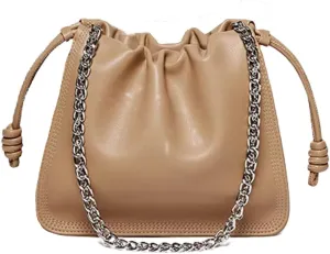 Genuine Shoulder Bag for Women,Soft Leather Ruched cloud crossbody bag,with chain handle handbag,purse.