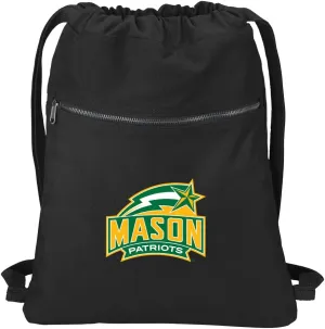 George Mason University Drawstring Backpack RICH CANVAS GMU Cinch Bag (Black)